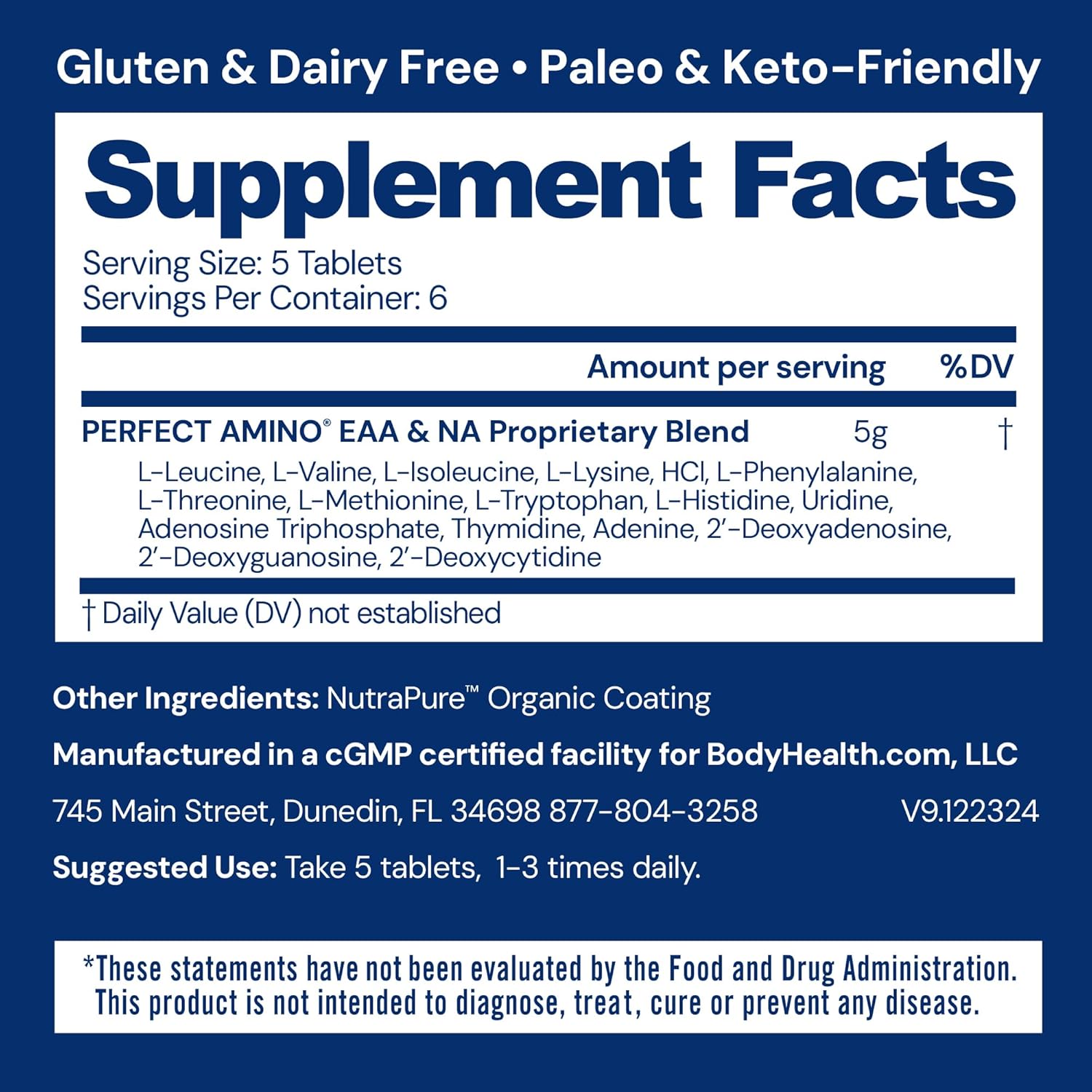 BodyHealth PerfectAmino Easy to Swallow Tablets, Essential Amino Acids Supplement with BCAAs, Vegan Protein for Pre/Post Workout & Muscle Recovery with Lysine, Tryptophan, Leucine (36 Servings) - Image 3