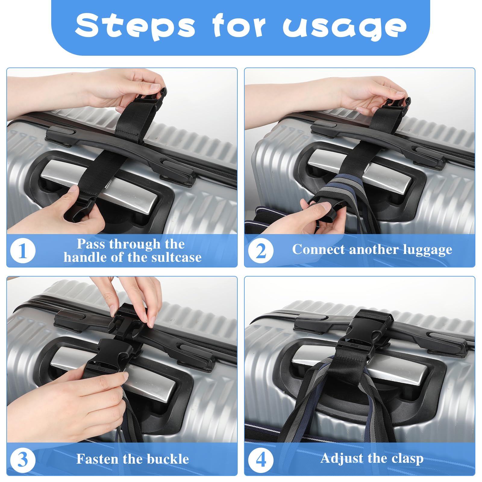Wisdompro Voeg een bagageriem toe, 1 set zware verstelbare kofferverbindingsriem, accessoires voor het bevestigen van reisbagage om bagage samen te verbinden - zwart (T-type, normaal