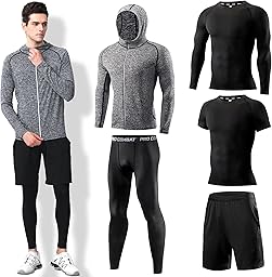 Men's 5-Piece Quick Dry Compression Set Top Accessories Clothing Training Equipment Gym Athletic Running Sport