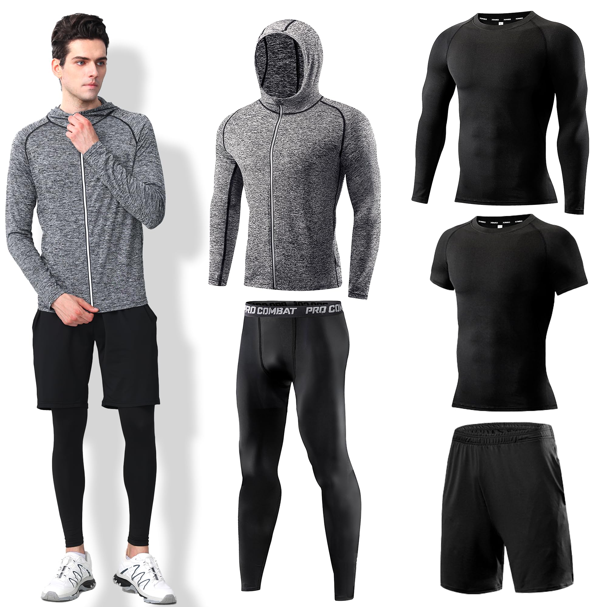 Men's 5-Piece Quick Dry Compression Set Top Accessories Clothing Training Equipment Gym Athletic Running Sport