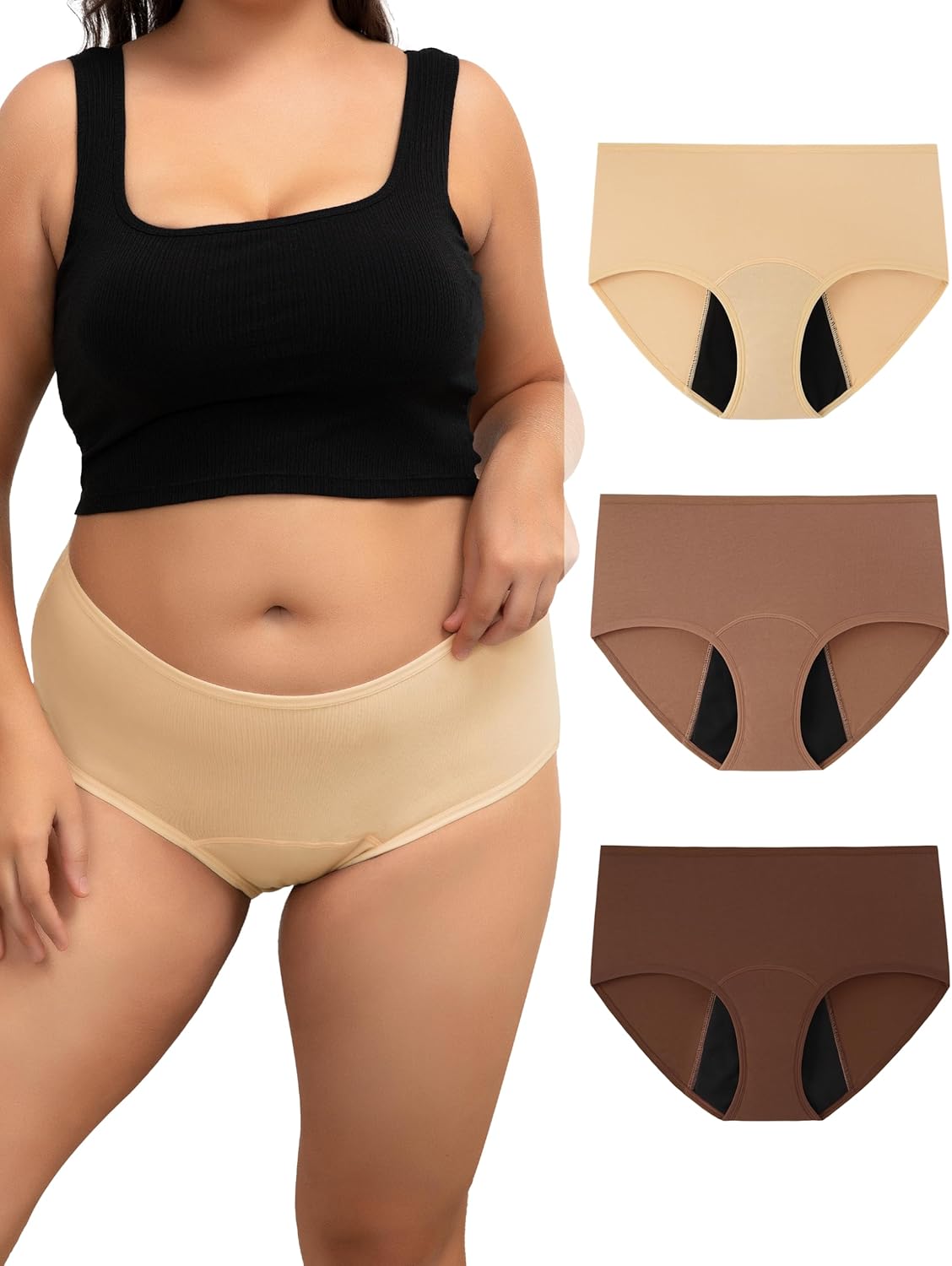 INNERSY Women's Plus Size Period Underwear Heavy Flow Cotton Leak-proof Menstrual Absorbency Panties 3-Pack