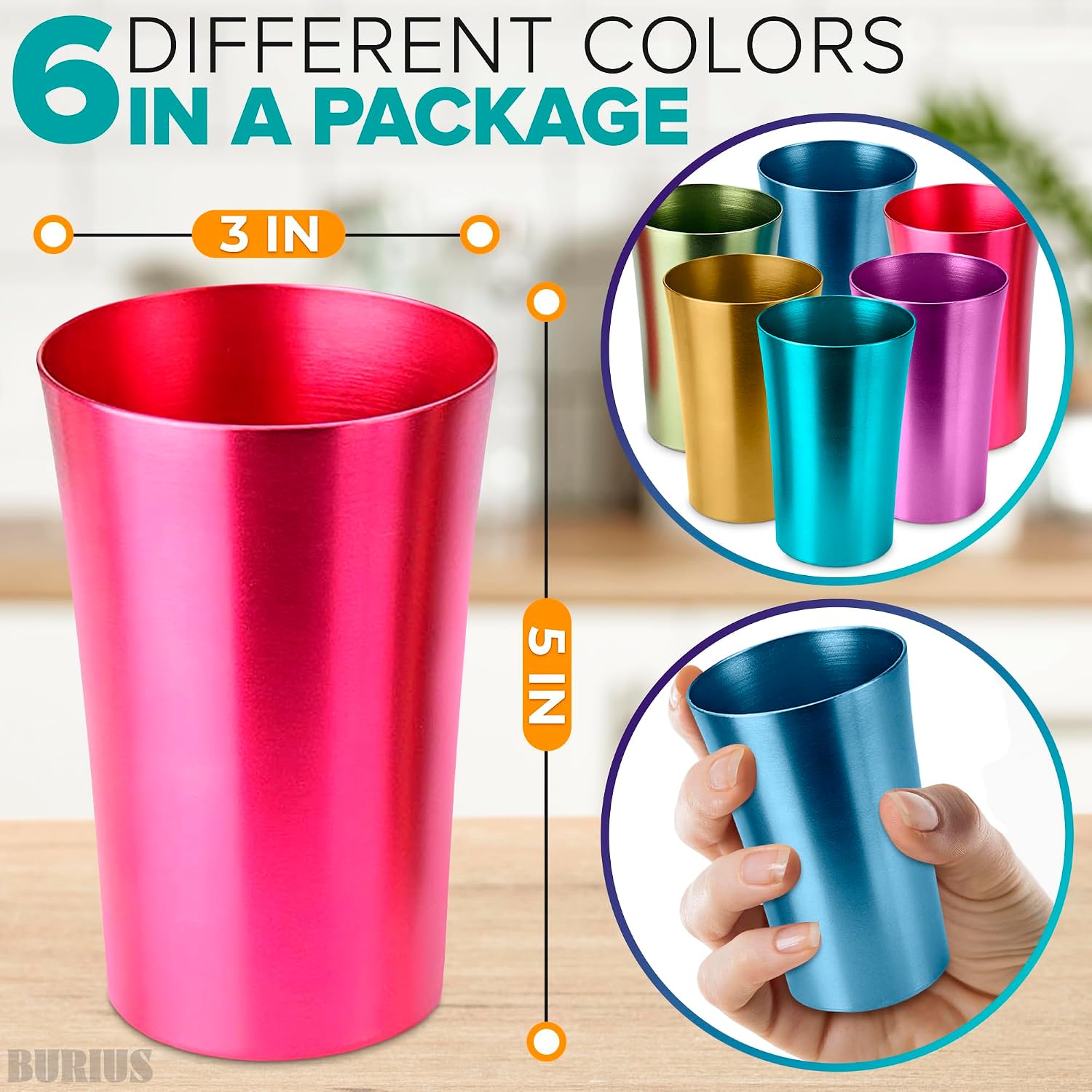 6 PCS Anodized Aluminum Tumblers - Multi Colored Cups Set for Water Iced Coffee Drinking Metal Wine Glasses for Women Reusable Jewel Tumbler Cute Travel Mug for Ice Drinks & Hot Beverage Beach Stuff