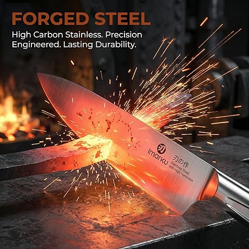 Miniatura 8 de imarku Juego de cuchillos japoneses de acero inoxidable de alto carbono con bloque, cuchillos de cocina Gyutou forjados con precisión con afilador