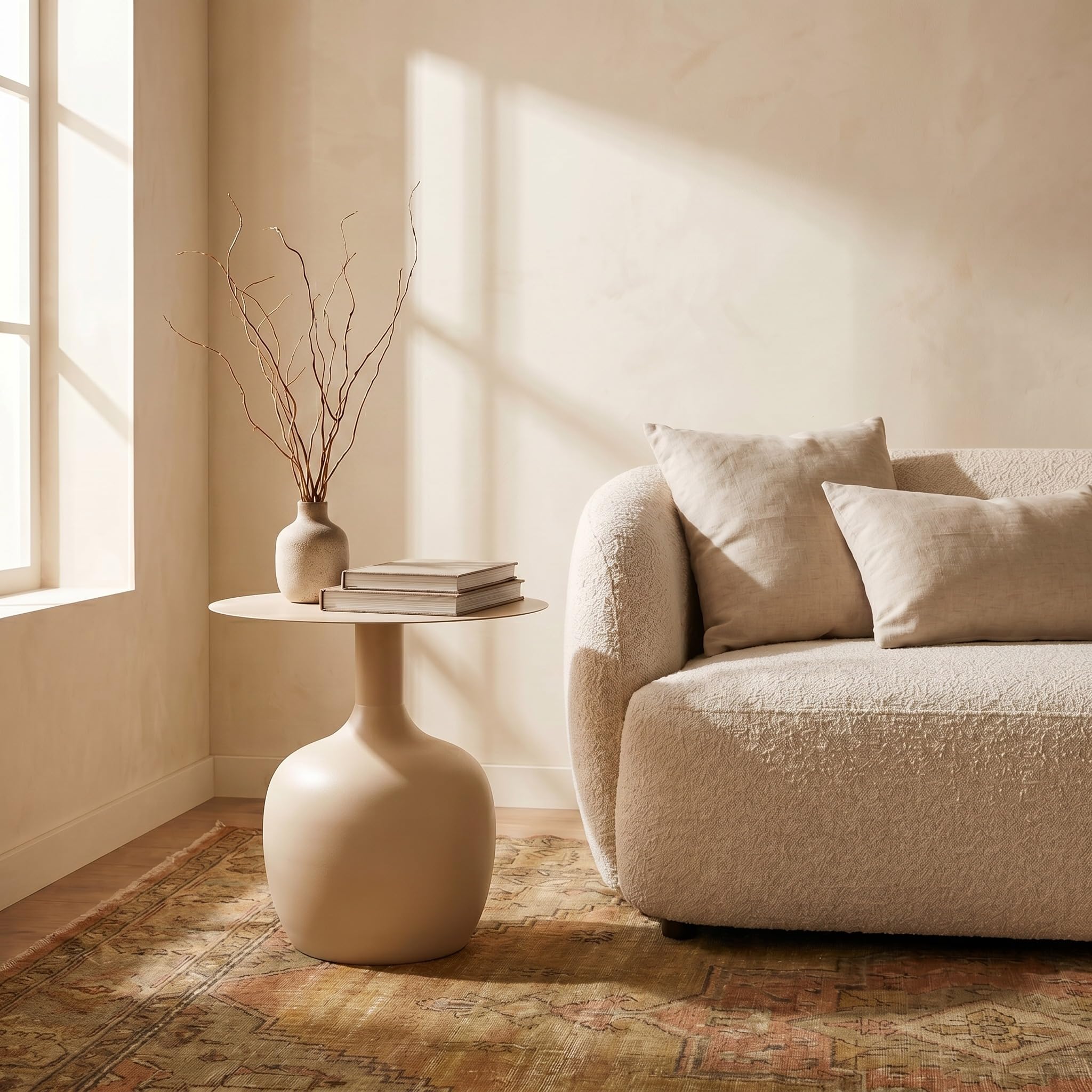 Creative Co-Op Chic Metal Round Side Table, Cream