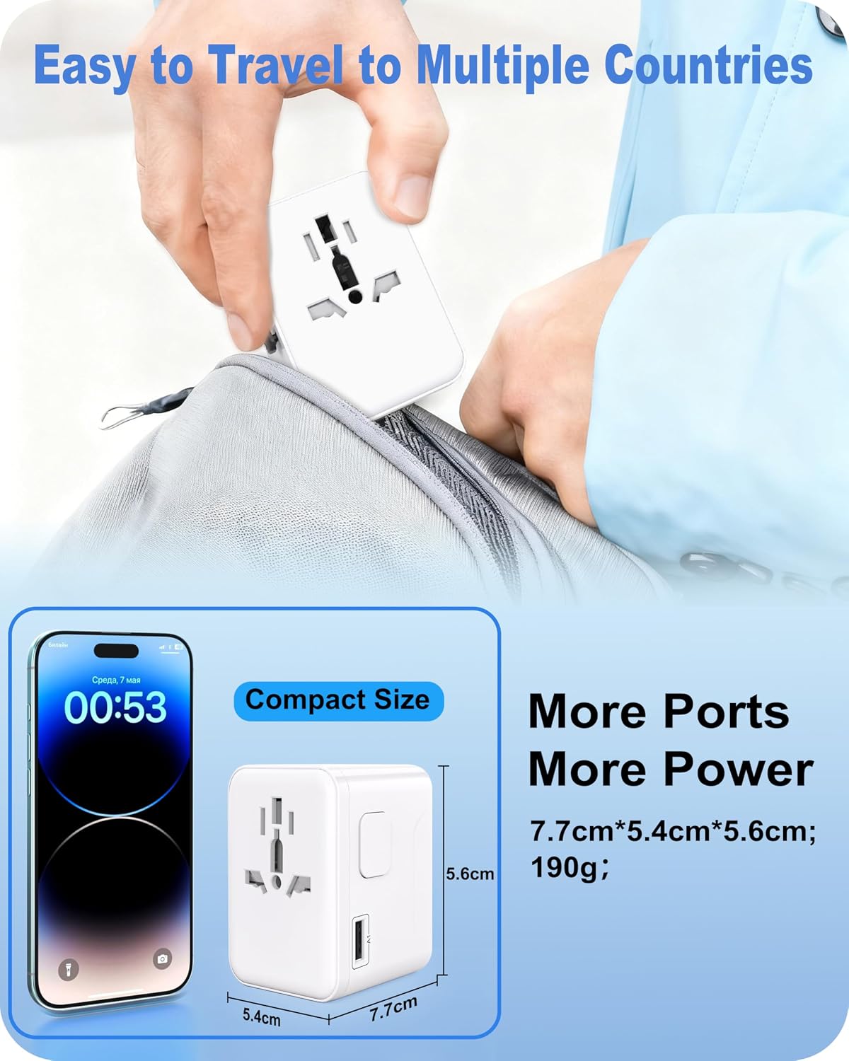 45W GaN Universal Travel Adapter, Worldwide Travel Plug Adapter with 3 USB-C Ports(C1 Port PD Fast Charging), 1 USB-A Port, Dual 10A Fuses, Travel Adapter for EU/UK/US/AUS Plugs(Type E,F, G, B, I)