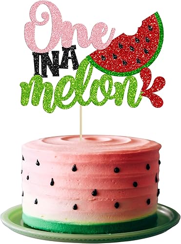 Gyufise 1 decoración de pastel de sandía con purpurina uno en un melón, decoración de pastel de sandía para primer cumpleaños, decoración de pastel