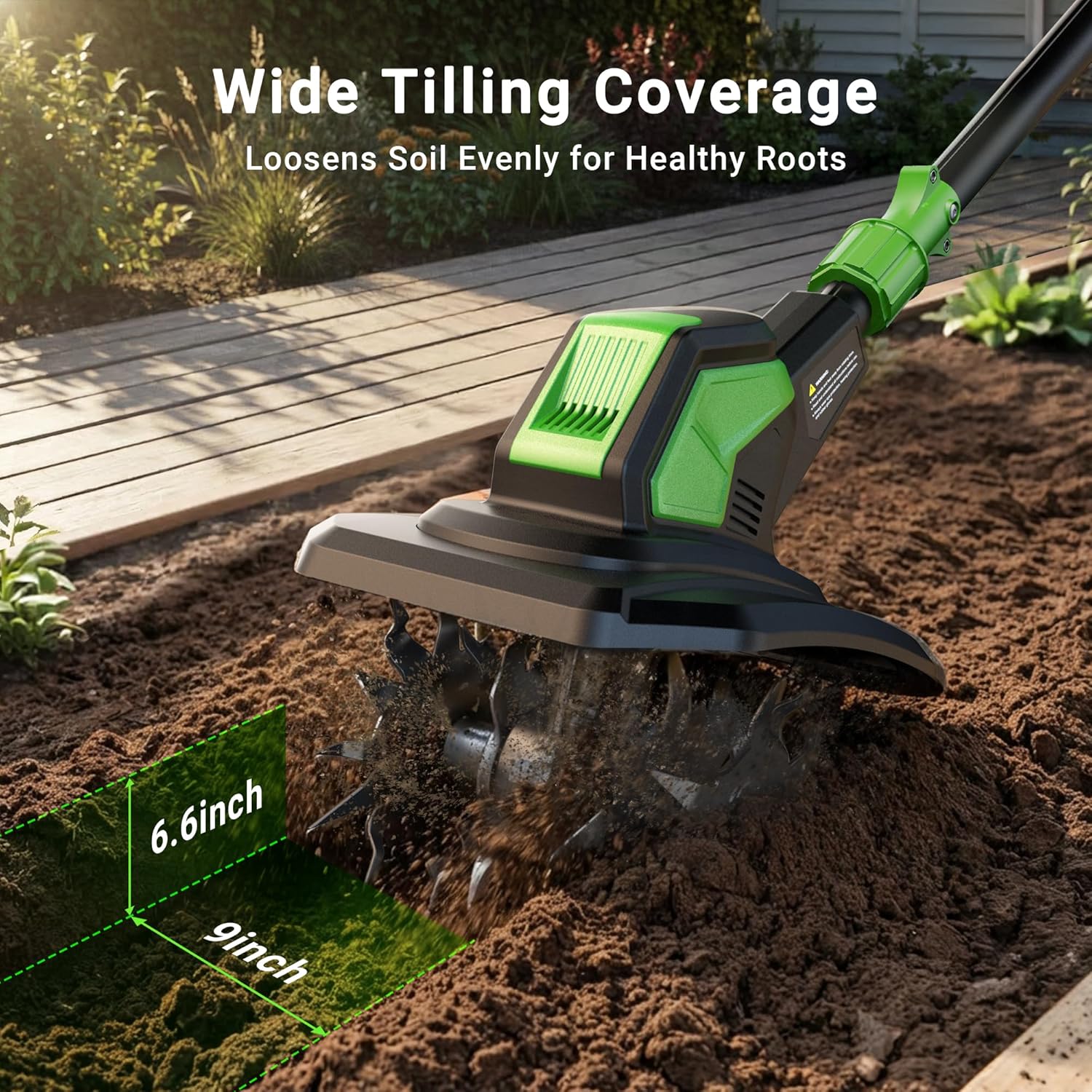 20V Cordless Tiller for Gardening, Electric Garden Tiller with 2 * 2.0Ah Batteries, 9" Width, 6.6" Depth, Lightweight 360RPM, 48 Steel Tines Mini Rototiller for Weeding, Gardening & Soil Cultivation