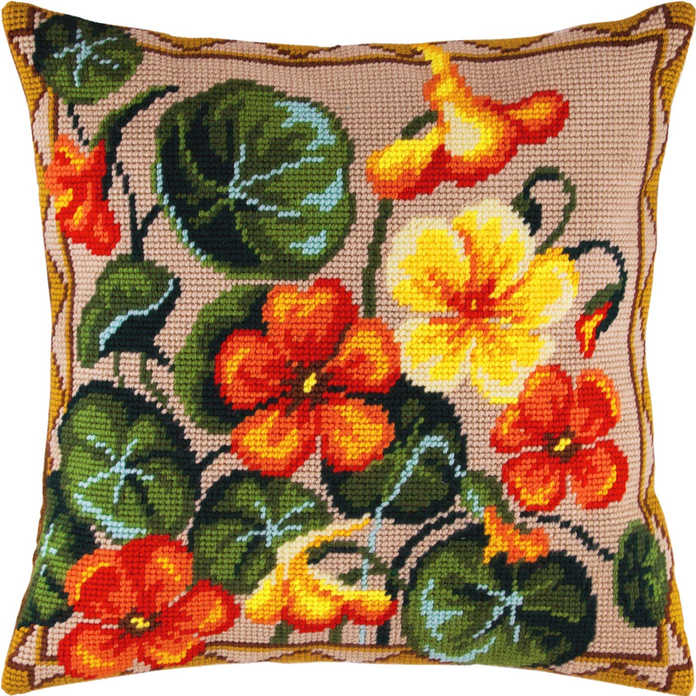 Brvsk Kit un point avec tampon floral pour adulte et principe Nasturzio 16" × 16" avec tampon conçu et précis sur tissu en coton ; comprend 2 aghi, filo et tabella facile à lire