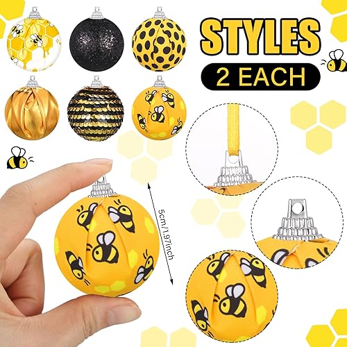Miniatura 3 de Zhanmai Mini adornos para árbol de Navidad de 2 pulgadas, adornos de Navidad de abeja, decoración de bolas para fiestas de Navidad