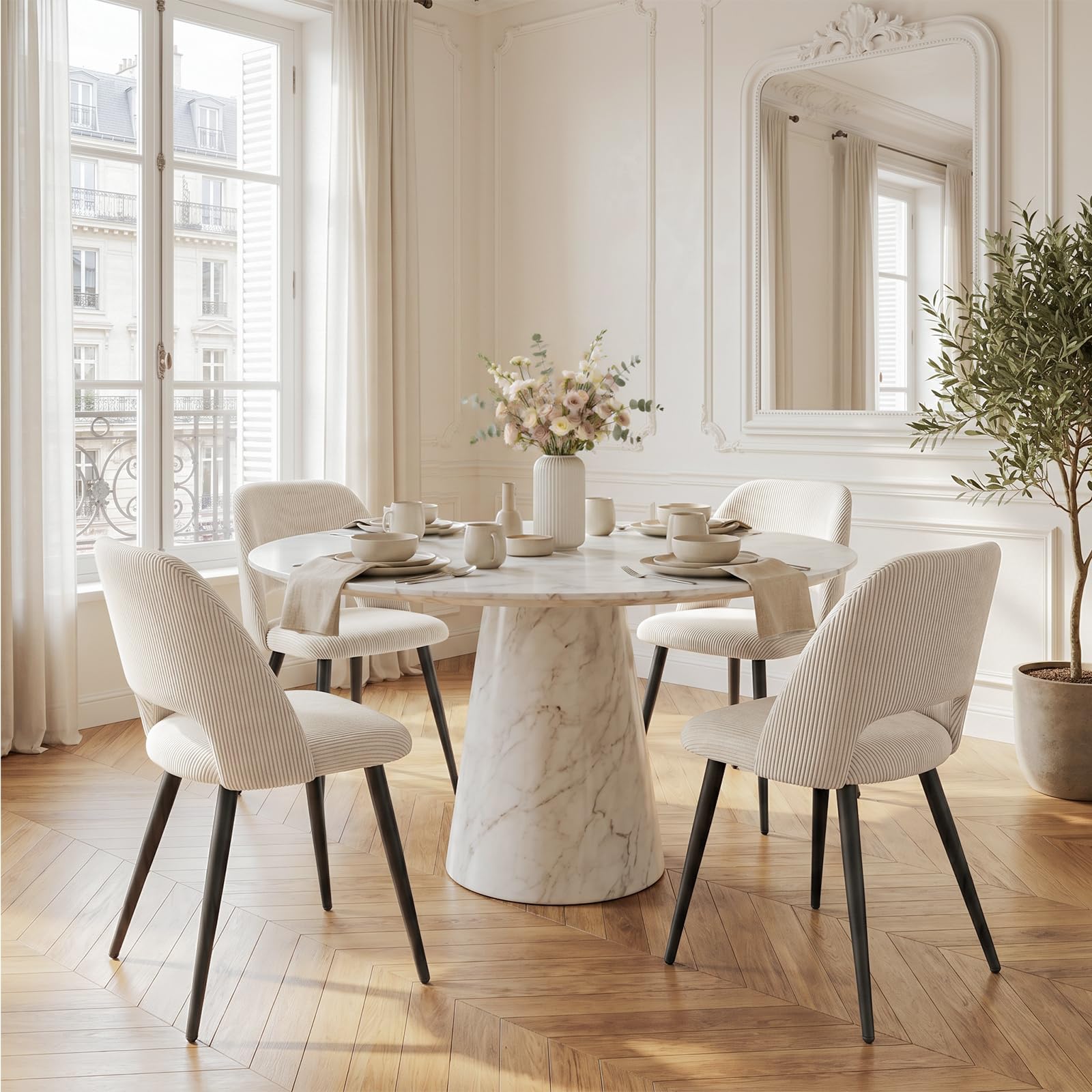 Sillas de Comedor Pack 4,Sillas de Cocina de Pana,Beige