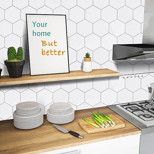 Miniatura 2 de Azulejos hexagonales de alta calidad para despegar y pegar, blanco impermeable para salpicaduras, azulejos de mármol autoadhesivos para cocina, baño