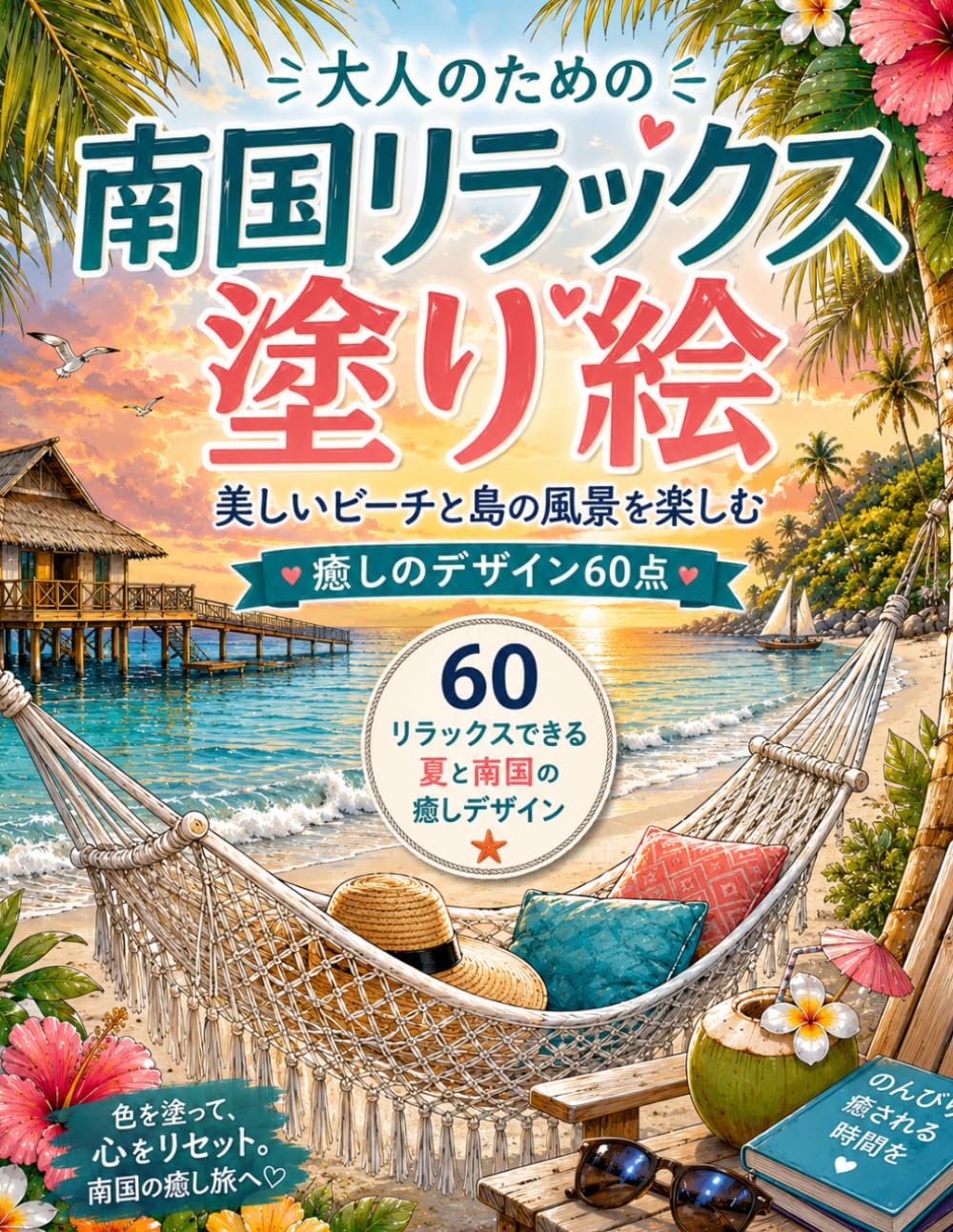 大人のための南国リラックス塗り絵: 美しいビーチと島の風景を楽しむ60の癒しデザイン