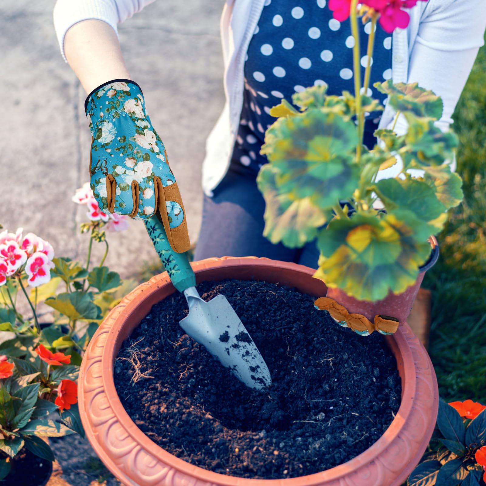 Gants de jardinage en cuir pour femme - Anti-épines - Pour écran tactile - Cadeau - Fleurs - Taille M