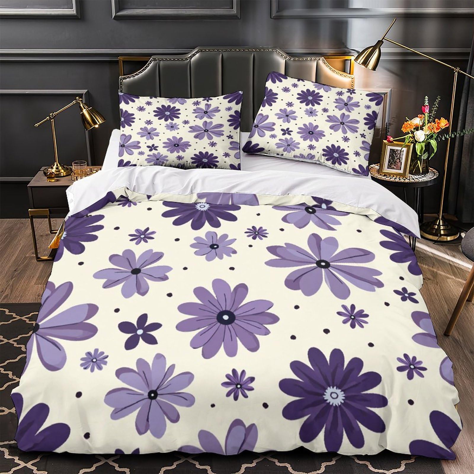 Parure de lit fleurs violettes 135x200 microfibre douce