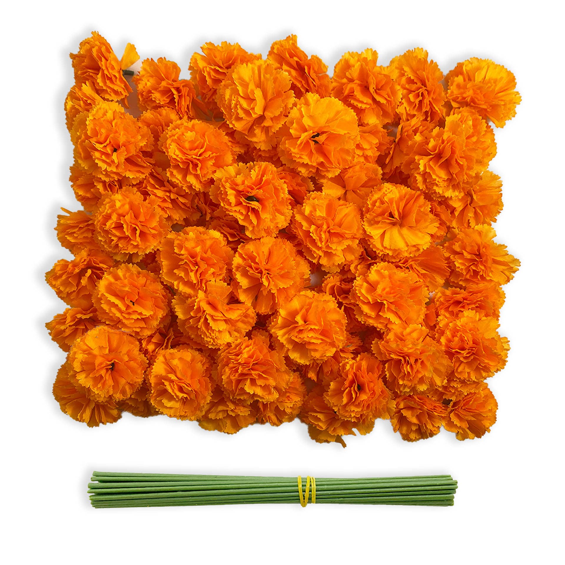 Marigold Flower Heads Bulk 80Pcs, Day of the Dead Dia De Los Muertos Mexican Marigold Artificial Flowers for Diwali Home DIY Wreath Garland Decoration Halloween Decor for Indian Pooja Floral(Orange)