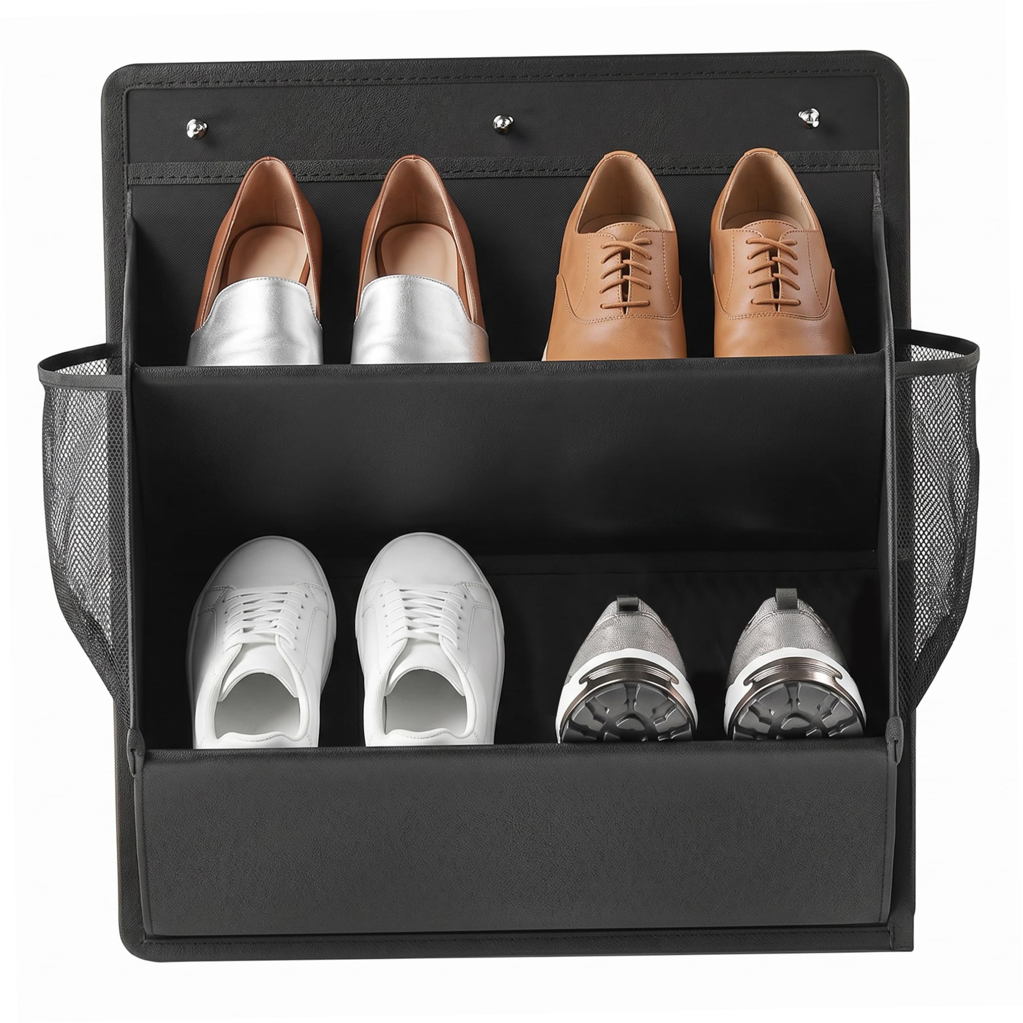 Vervevum Hanging Shoe Storage, No-Drill RV Organization Wall Mounted Shoe Rack with Large Capacity Pockets, Black, Rv Organization
