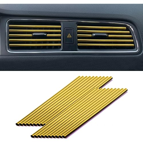LivTee 20 Pieces Car Air Conditioner Decoration Strip for Vent Outlet, Universal Waterproof Bendable Air Vent Outlet Trim Decoration, Car Interior Accessories (Gold)