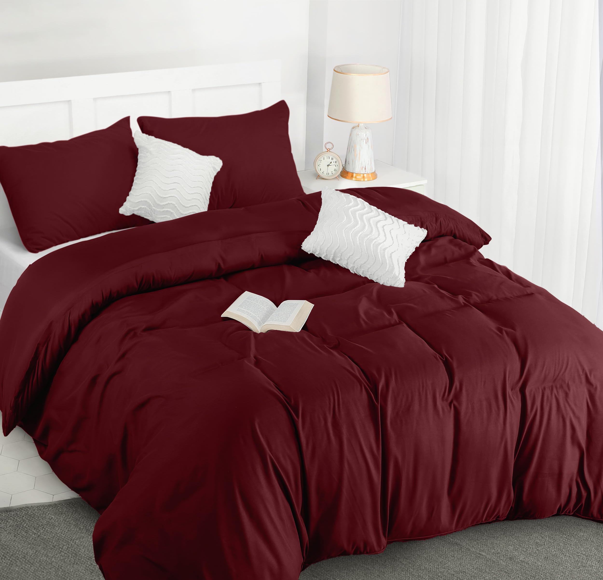 Utopia Bedding Copripiumino Una Piazza e Mezza - Microfibra Copripiumino 200x200cm + Federe 50x75cm - Bordeaux