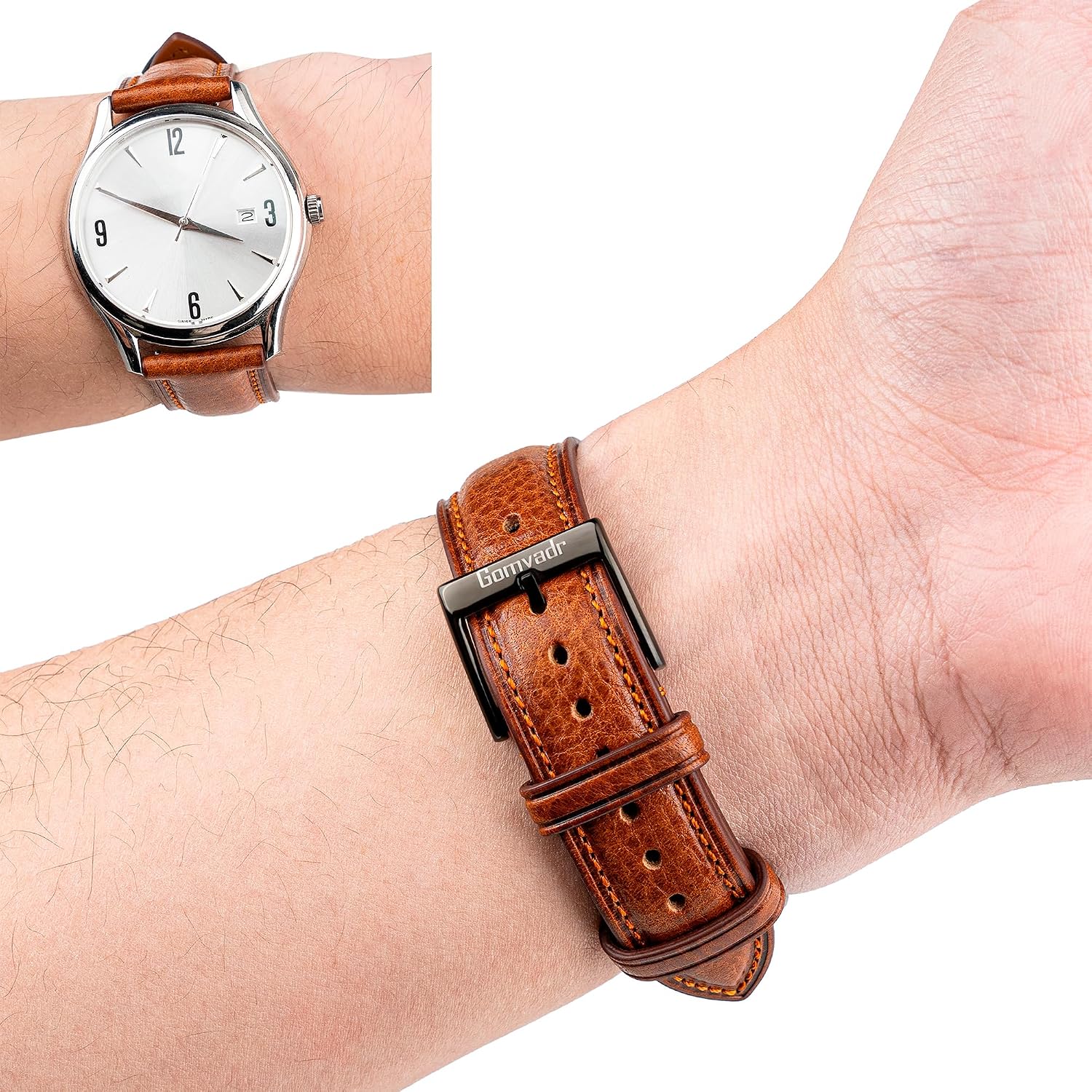 Italian Leather Watch Band Tuscany Natural Vegetable-Tanned Top Grain Genuine Leather Strap,18mm 19mm 20mm 21mm 22mm XL XXL Quick Release Replacement Watch Bands for Men and Women Thick and Soft
