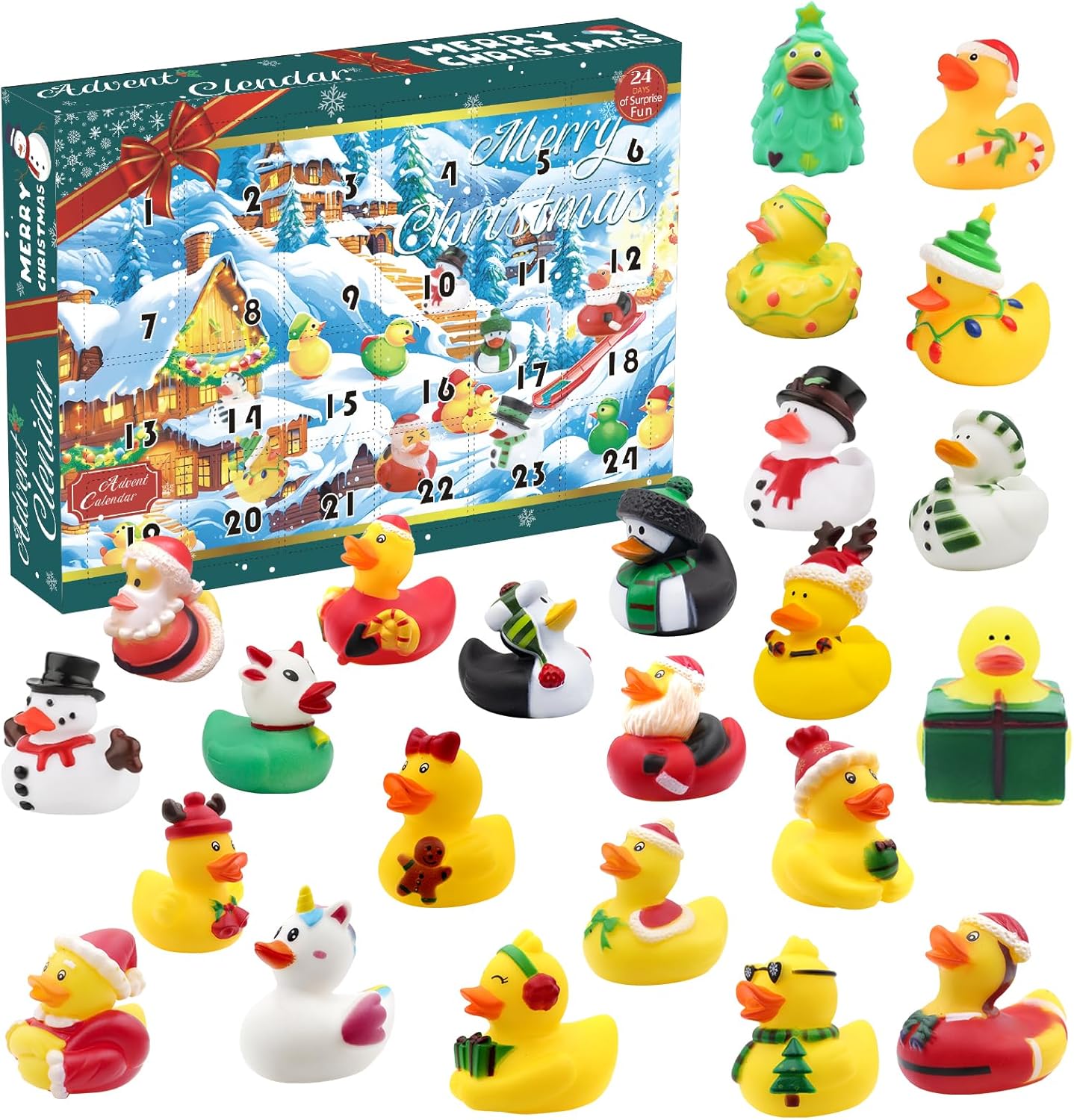 Christmas Advent Calendar 2025 with 24 Rubber Ducks, 24 Days Countdown Blind Boxes Holiday Fun Rubber Ducky Bath Toys Set, Christmas Party Favor Xmas Surprise Gifts Boxes