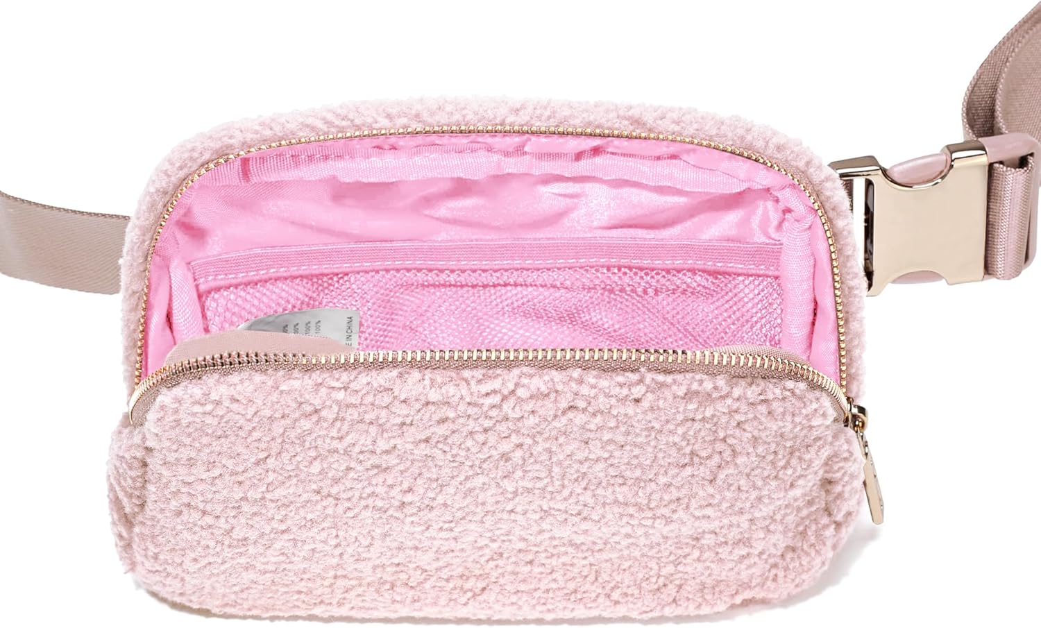 FODOKO Sherpa Belt Bag, Fleece Crossbody Bag Fanny Pack for Women Fashionable Everywhere Waist Bum Bag Pack with Hardware Buckle Pink - Image 4