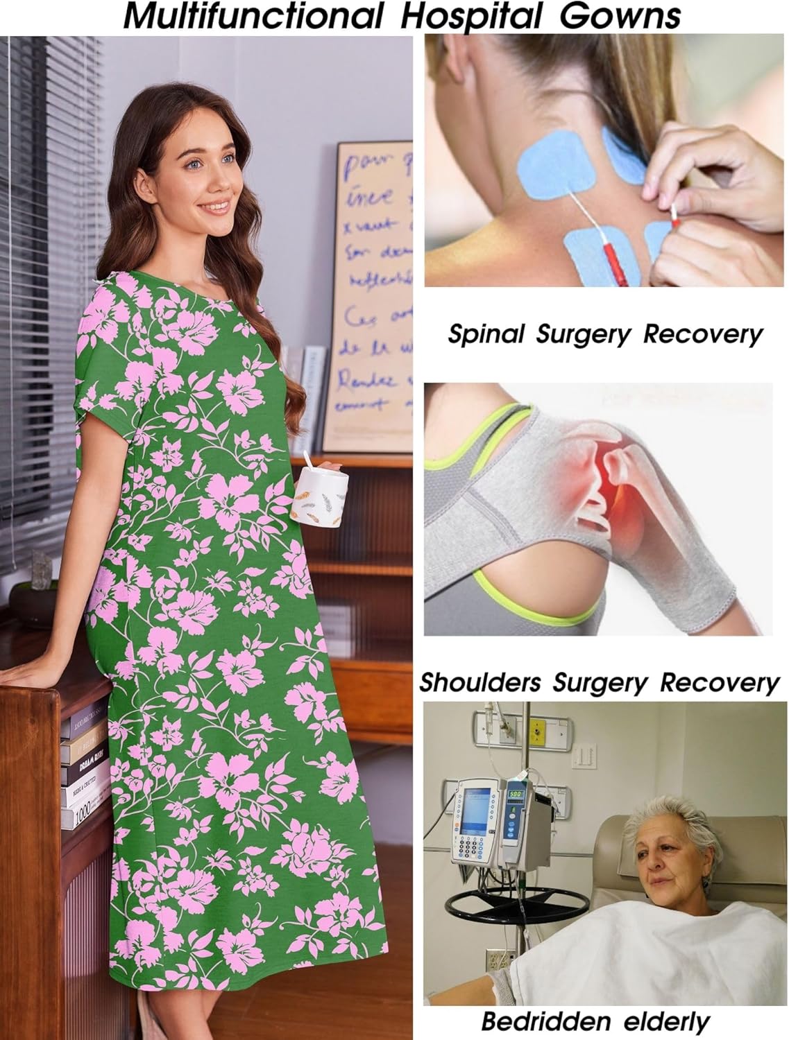Deyeek Hospital Gowns for Women Labor Delivery Shoulder Surgery Dress Adaptive Clothing Night Robes for Elderly Plus Size - Image 5