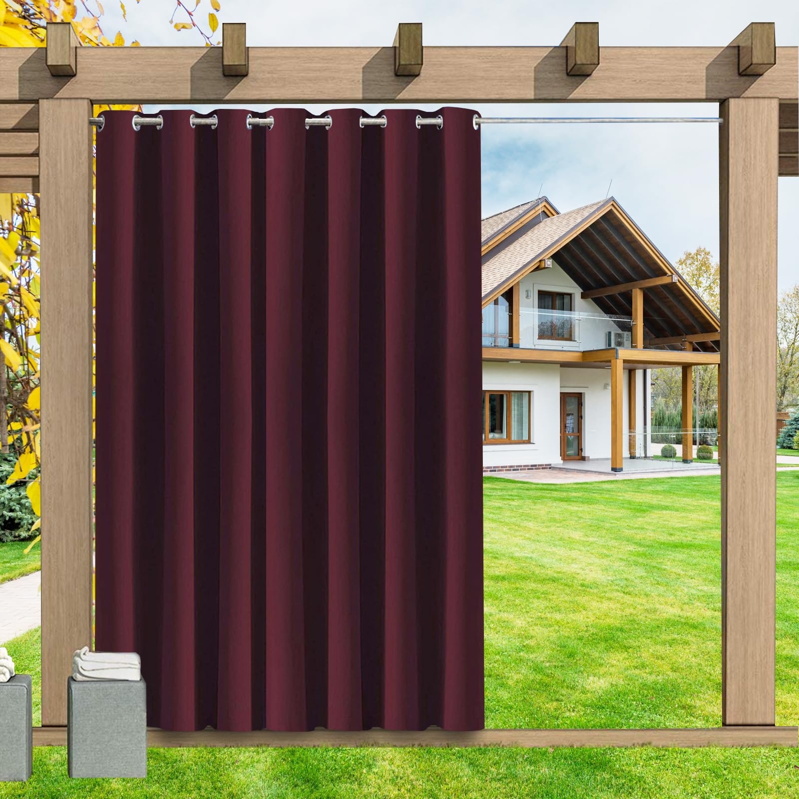 LSDINDF Outdoor Curtains Waterproof 1 Panel, Blackout Thermal Insulated Privacy Curtains with Grommet Top for Pergola, Porch, Gazebo, Patio & Pool - W 108" x L 93"