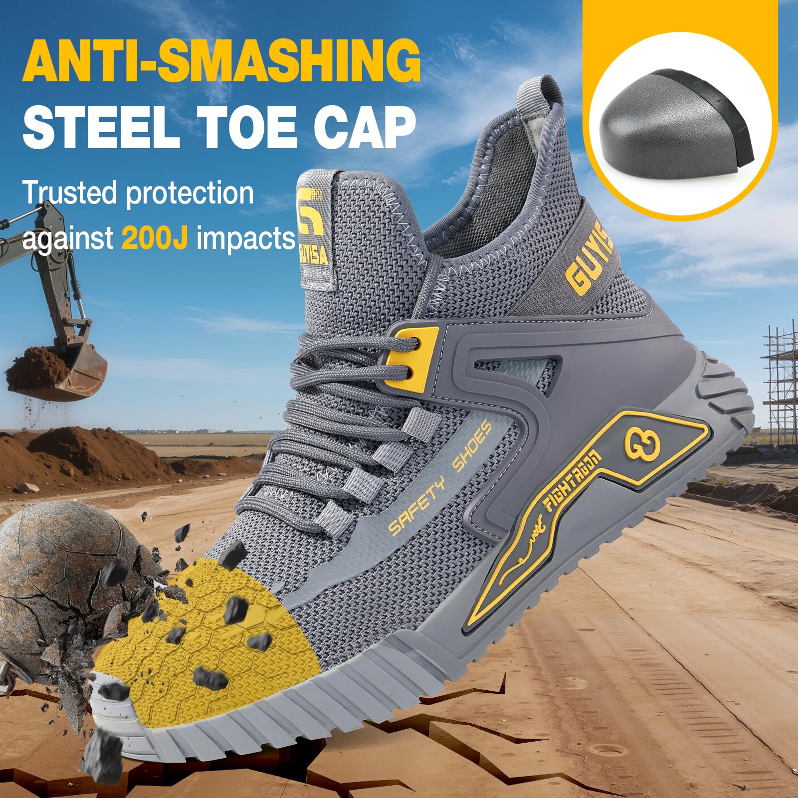 LAoutun Zapatillas de seguridad para hombre y mujer, con puntera de acero, transpirables, cómodas, ligeras, a prueba de pinchazos, puntera de acero industrial, botas de construcción