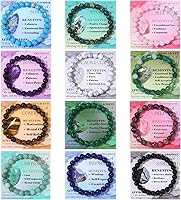 FIRAZIO 12PCS 8mm Natural Gemstone Beaded Stretch Bracelets for Women - Semi-Precious Crystal Healing Jewelry Gift Set