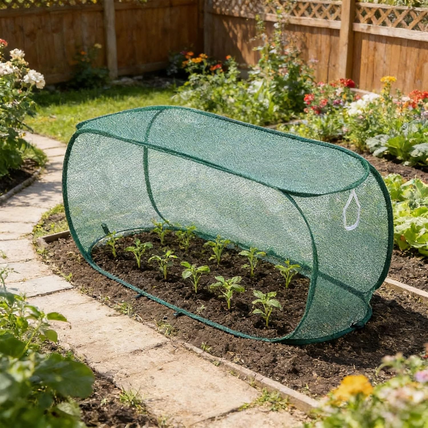Foldable Plant Cage Mesh Plant Cover Frost Protection,Pop-Up Netting Fruit Cages,With 4 Ground Stakes For Secure Positioning Protects Plants From And Harsh Weather Storage (Green 1pcs,L)