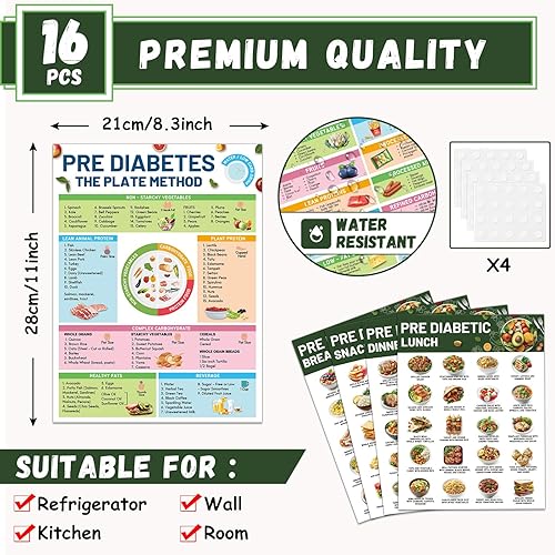 Miniatura 2 de Póster de lista de alimentos prediabéticos para diabéticos, tabla de alimentos, planificador de comidas de dieta, alta proteína de fibra, vitamina