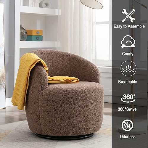 Miniatura 96 de HomVent Silla giratoria con tapizado de peluche, silla redonda con base de metal, sillón giratorio de 360 grados, sillón tapizado para ocio, sala de