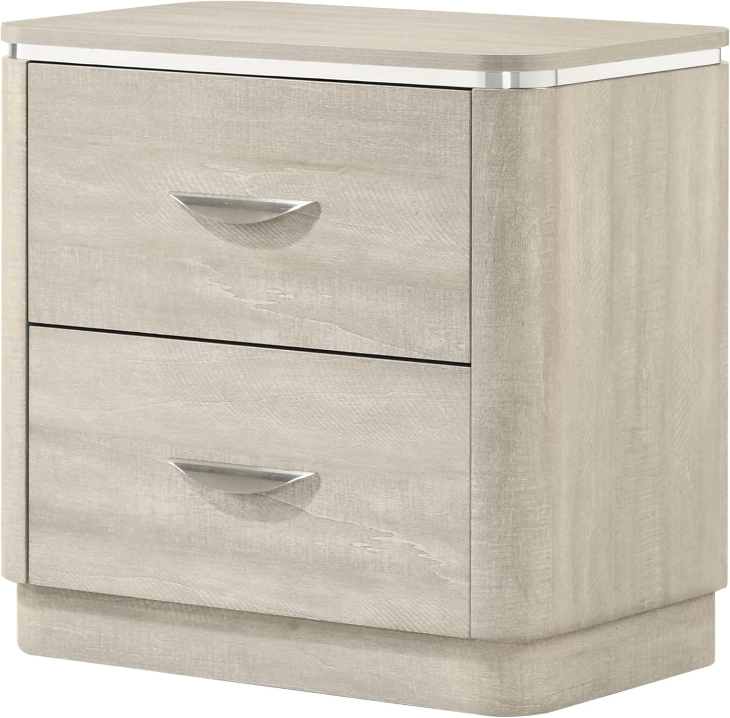Furniture of America Pollan Modern Contemporary Solid Wood 23.5-inch 2-Drawer Nightstand with Plinth Base, Center Metal Glides, Stainless Steel Finger Pulls for Bedroom, Guest Room, Dusty Gray