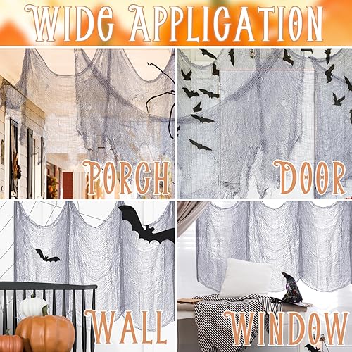 Miniatura 4 de ZeeDix Paquete de 12 paños espeluznantes de Halloween de 30 x 75 pulgadas, decoración de Halloween, tela de gasa espeluznante para suministros de