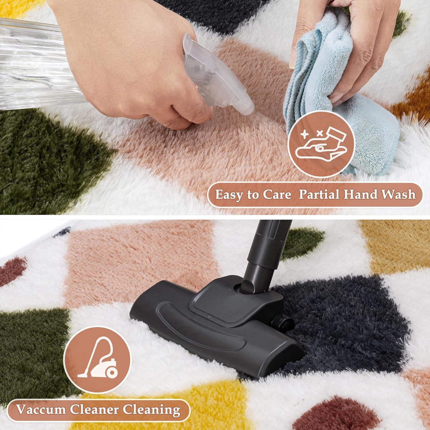 PureCozy Rainbow 5x8 Area Rug for Living Room Washable Non Slip Neutral Soft Bedroom Checkered Carpet Colorful Fluffy Modern Shag Fuzzy Indoor Large Aesthetic Bedroom Home Office Playroom Nursery