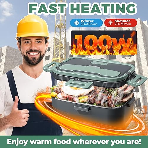 Miniatura 2 de Fiambrera eléctrica para adultos, 100 W, 1.8 L, portátil, calentada, para 12 V24 V110 V, hogar, automóvil, oficina, camión, contenedor de acero
