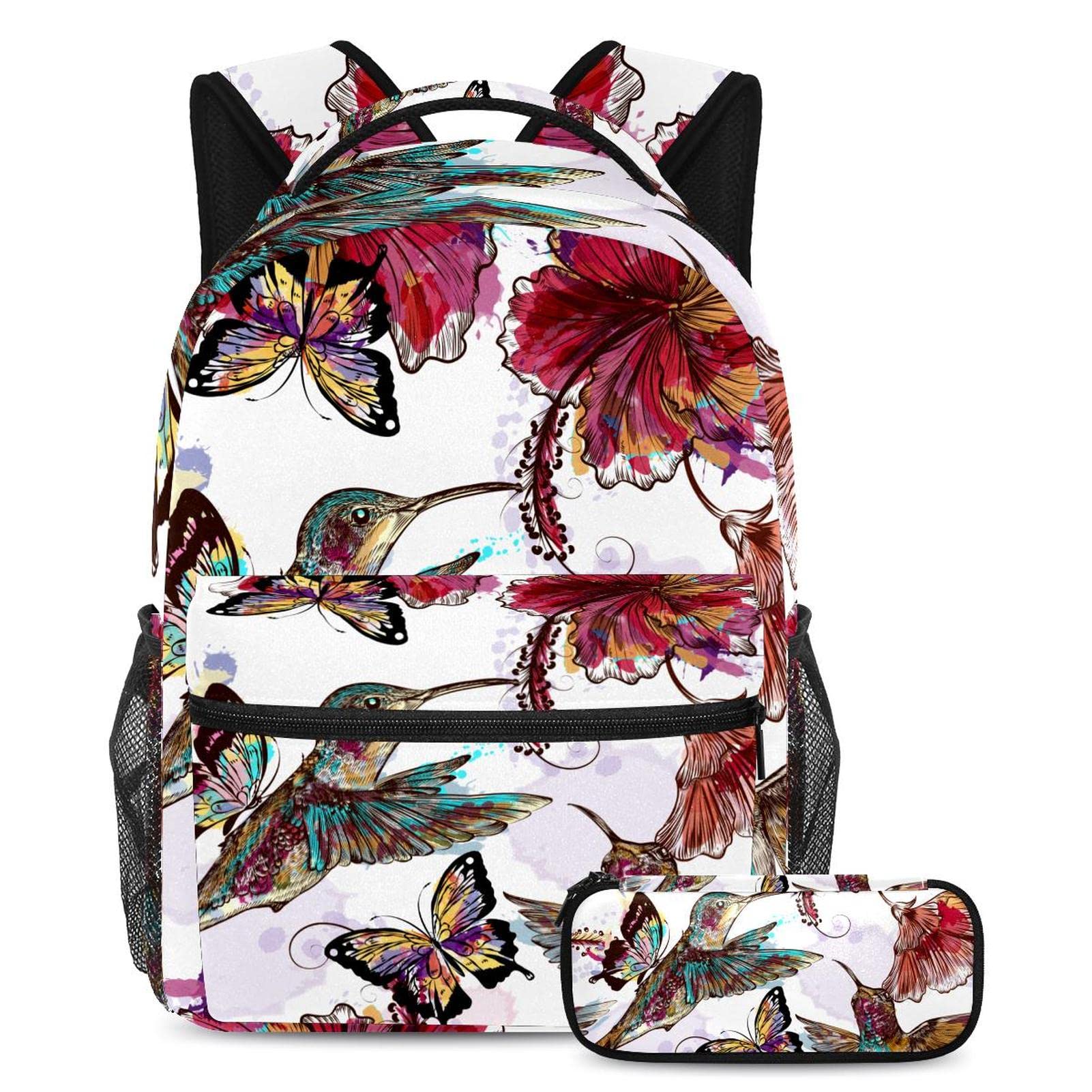 Sac à dos sangle réglable imprimé colibris avec trousse assortie - 7