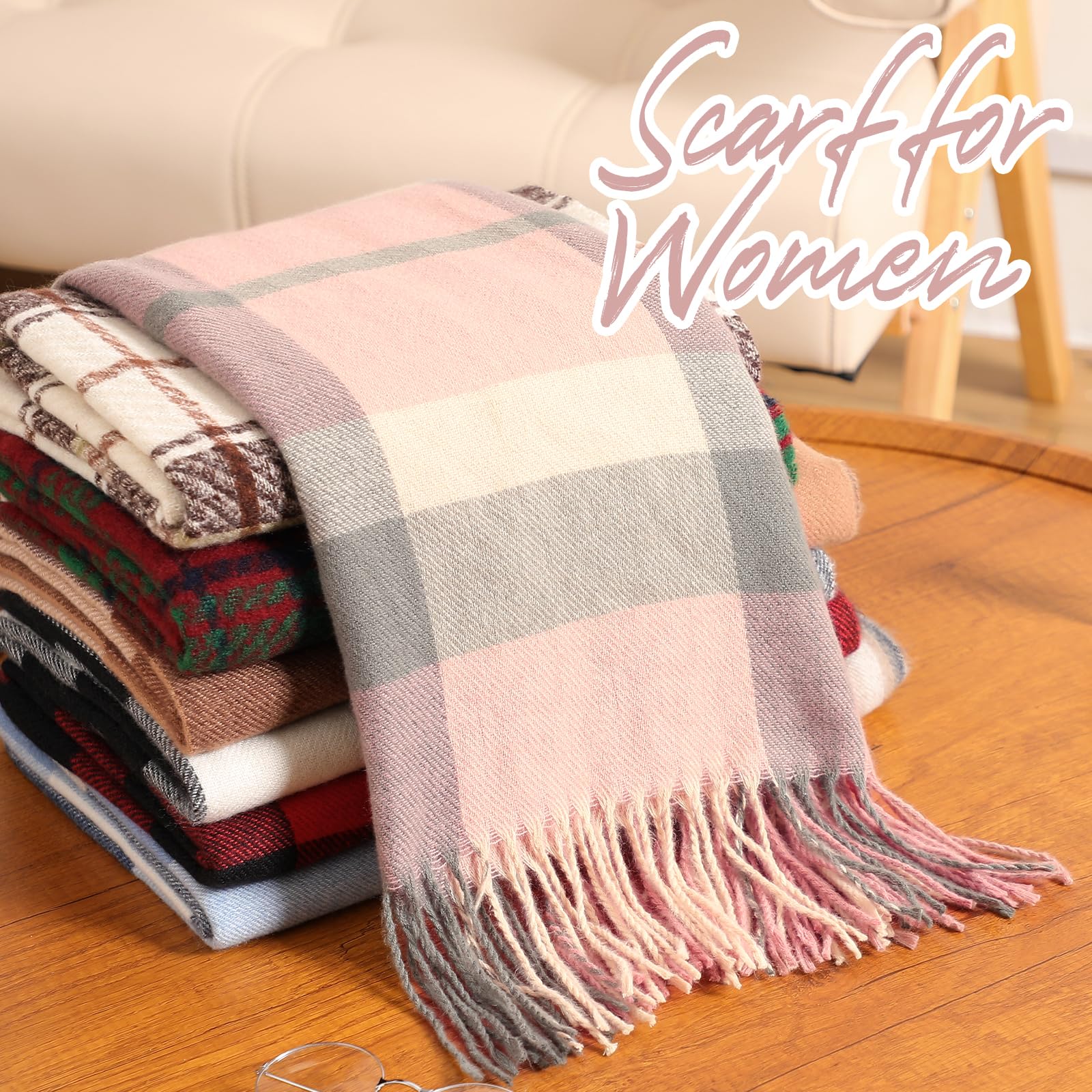 Pleneal Scarf for Women, Womens Winter/Fall Scarf,Long Plaid Shawls and Wraps, Cashmere Feel Blanket Pashmina Scarves
