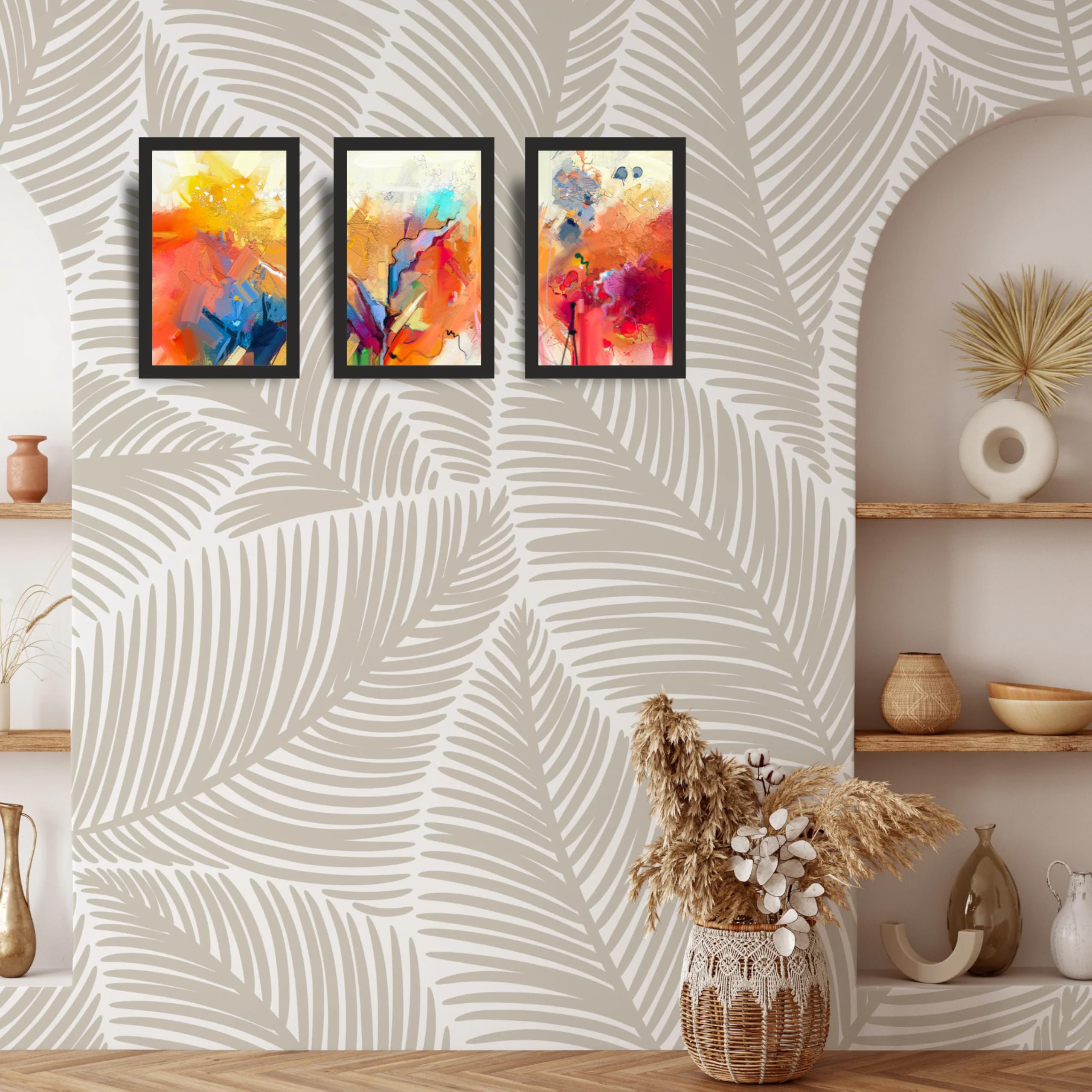 Modern Abstract Color Splash Wall Art Set of 3 Frames