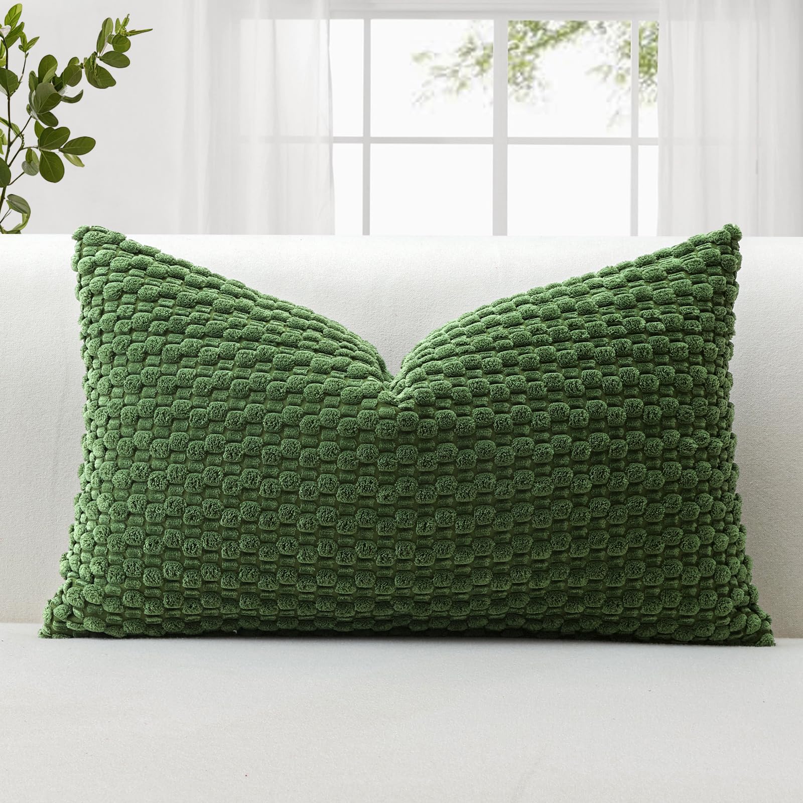 JOTOM Corduroy Soft Cushion Covers 30x50 cm Decorative Throw Pillow Covers with 3D Bubble Texture Cushion Case for Couch Sofa Bedroom Soft Pillowcase for Home Decor (Moss Green)