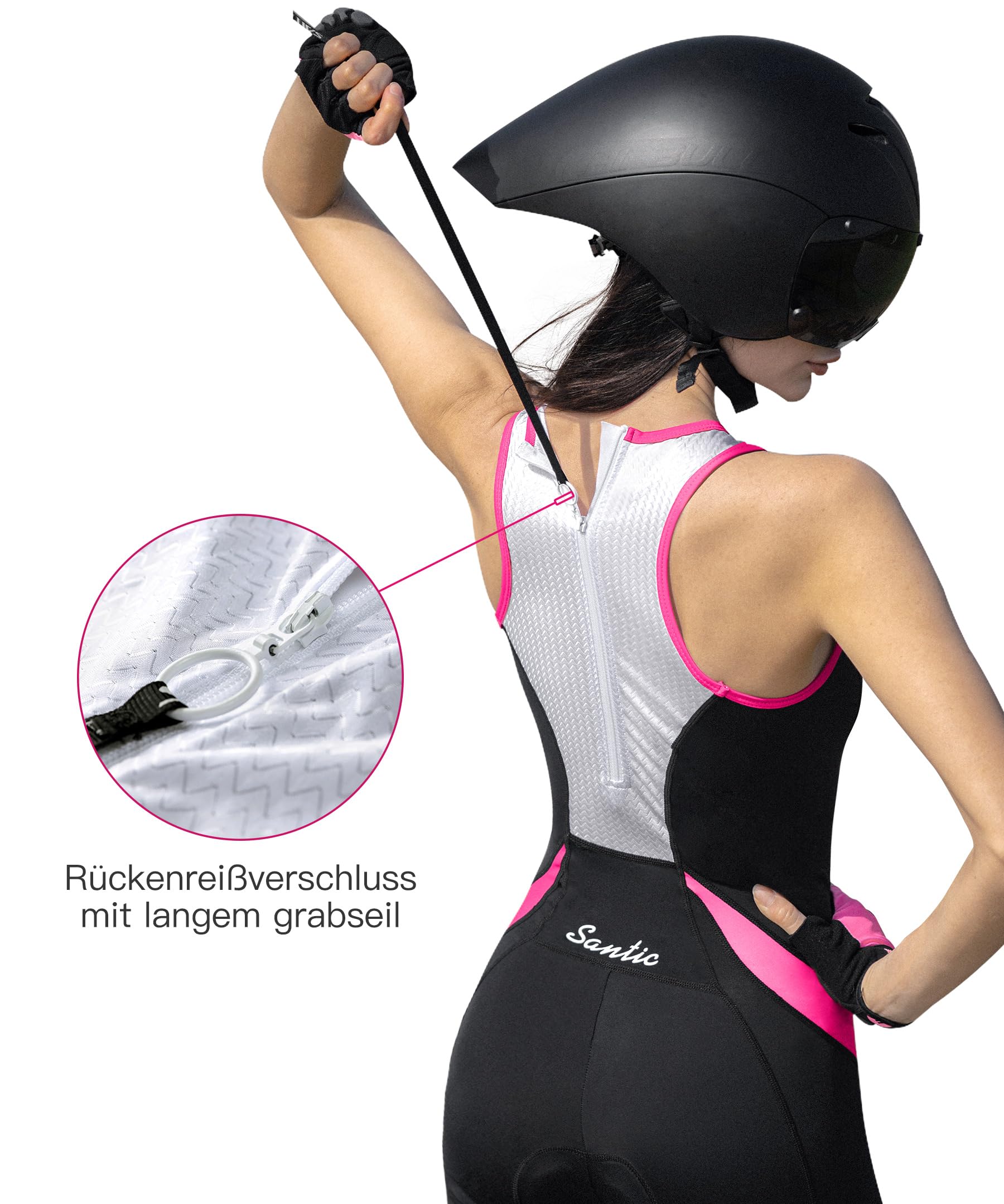 Santic Traje de triatlón de una pieza sin mangas para mujer, traje de triatlón acolchado, de secado rápido, adelgazante para ciclismo, natación, correr