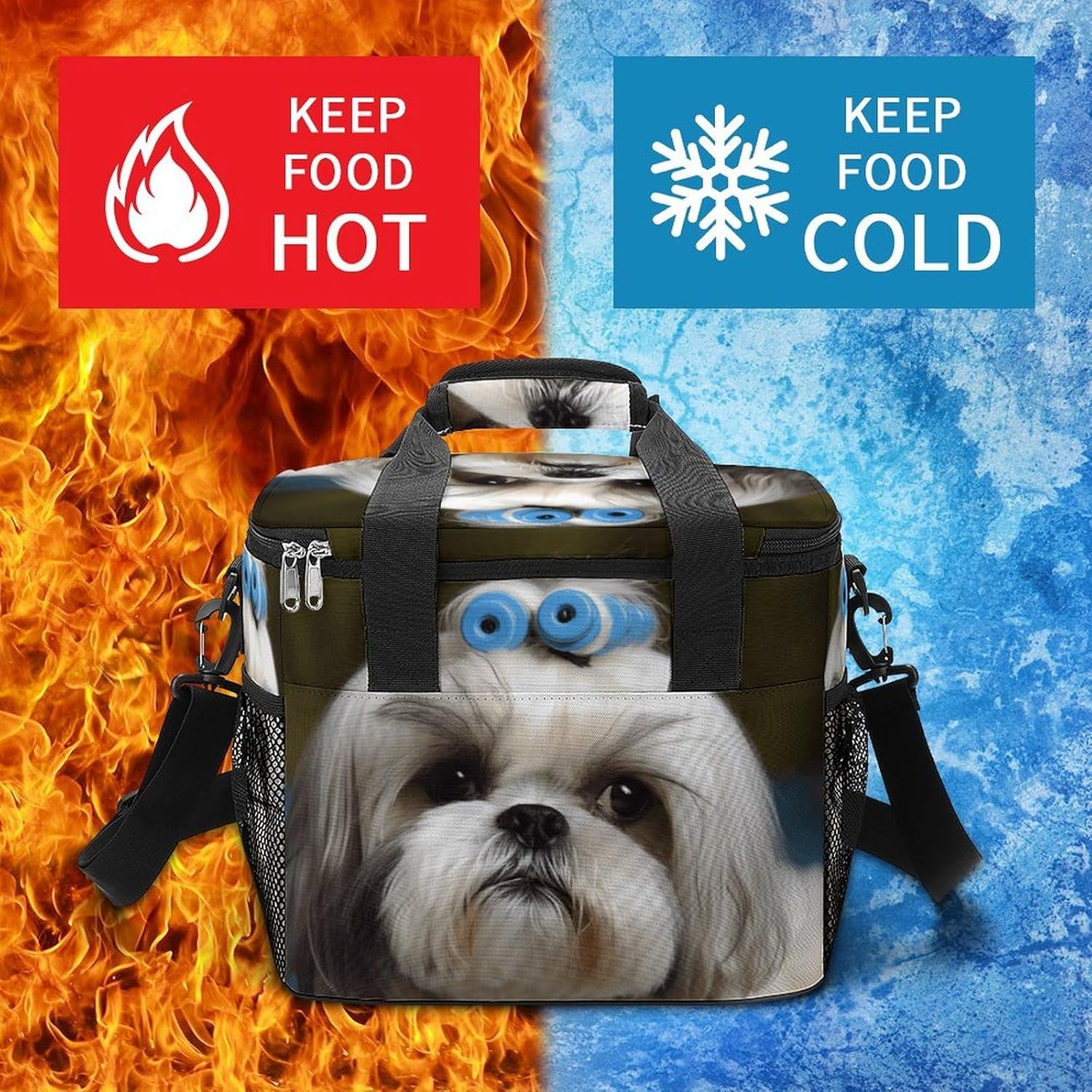 Shih Tzu Dog Cooler Bag Portable Insulated Lunch Bags Leakproof Ice Chest Large Capacity Soft Cooler Tote for Picnic Camping Work Travel Keep Food Drinks Fresh 22.5L