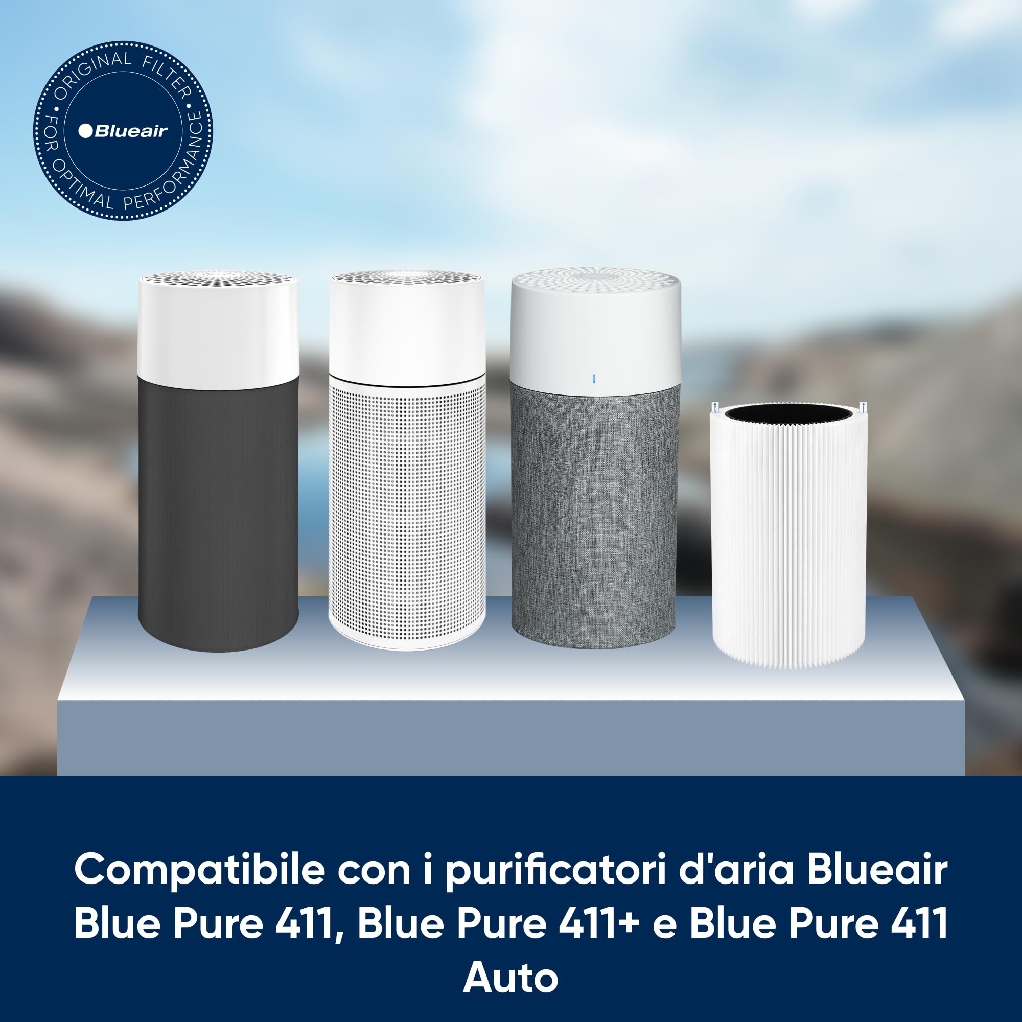 Blueair Blue Pure 411, Filtro purificatore aria originale, Filtro depuratore d'aria al carbone attivo, Ricambio purificatore d'aria adatto per Blue Pure 3210, Pure 411 e Joy S