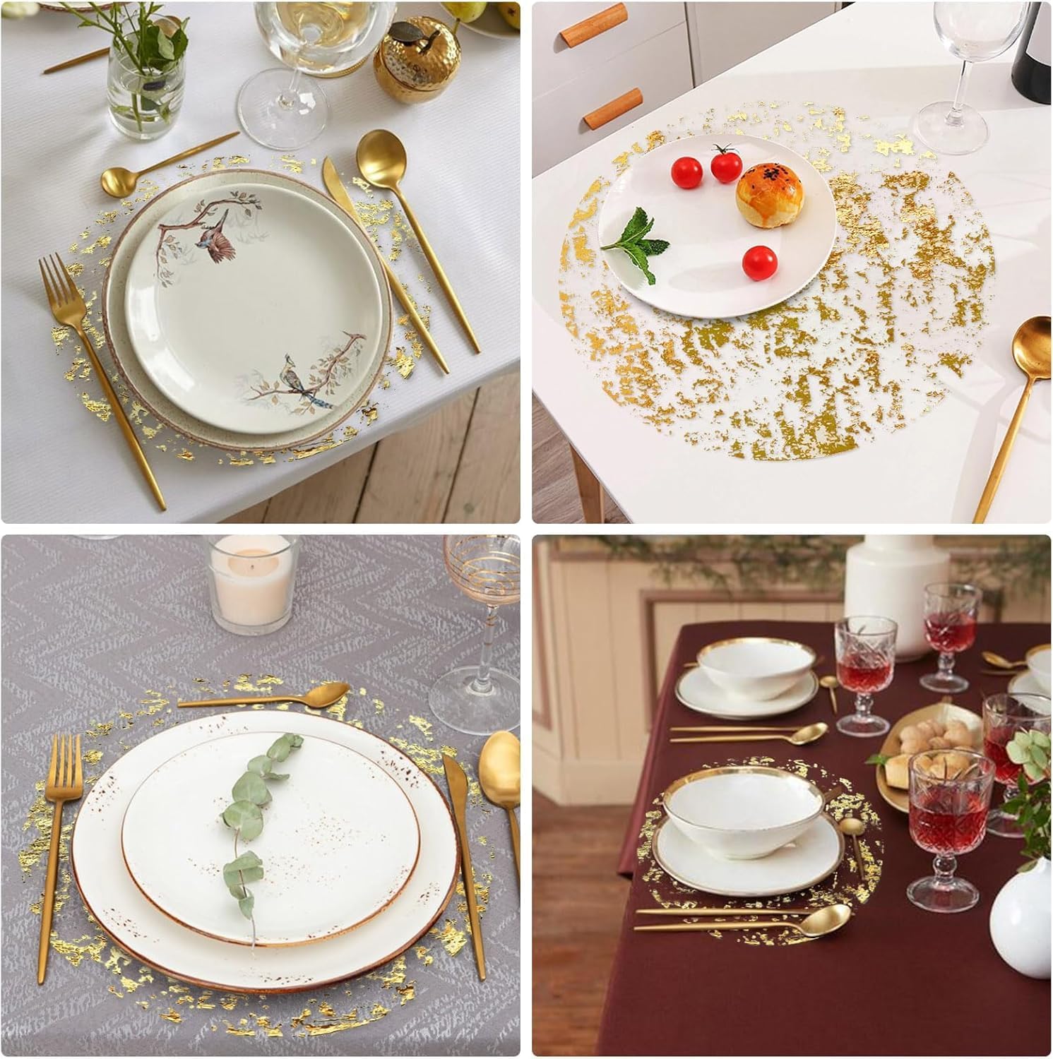 50 Pcs Disposable Gold Round Placemats Metallic Glitter Gold Foil Mesh Decorative Table Mates Gold Doilies for Wedding Thanksgiving Christmas Birthday Party Holiday (13 Inch), Large