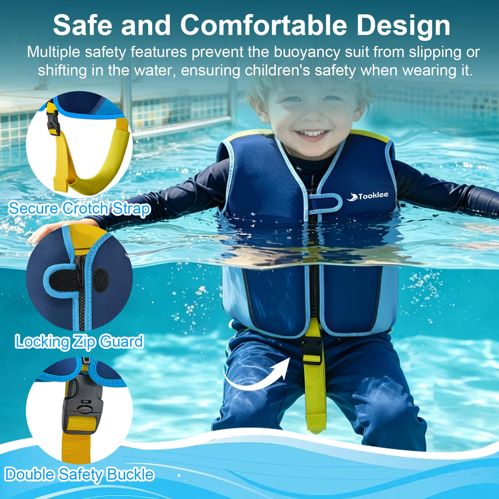 Chaleco de Natación para Niños, Sistema de Flotación Ajustable de 8 Paneles, Probado por TÜV, Neopreno Premium