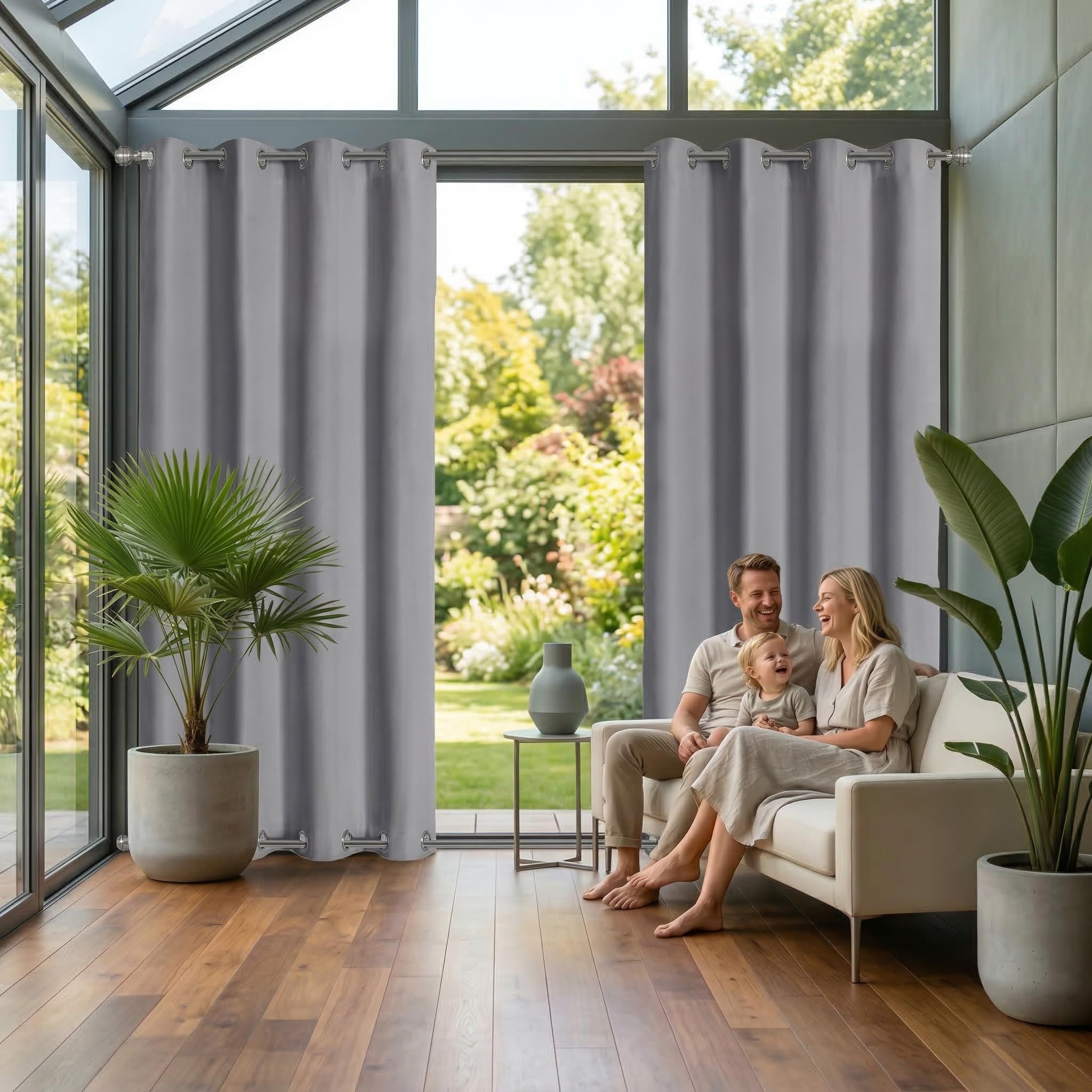 LiveGo Rideaux d'extérieur Imperméables avec Œillets (Haut et Bas), 2 Panneaux Occultants Anti-UV et Coupe-Vent pour Terrasse, Pergola, Jardin, Véranda, Balcon