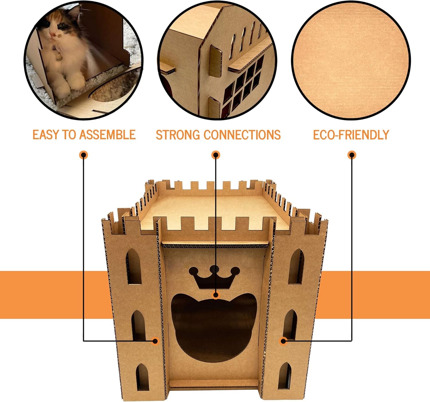 Cat Castle, 200 lb. Test Corrugated Cardboard, Cat Playhouse for Indoor Cats