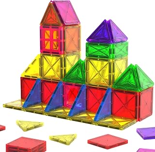 Crenova Mini Magnetic Tiles Building Blocks - Travel Toddler Toys Ages 3+ STEM Educational Sensory Play Preschool Set