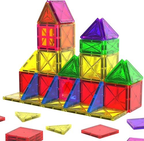 Vista 10 de Crenova - Mini juguetes de viaje para niños pequeños, mini azulejos, 60 bloques de construcción magnéticos para niños, juguetes y juegos, juguete