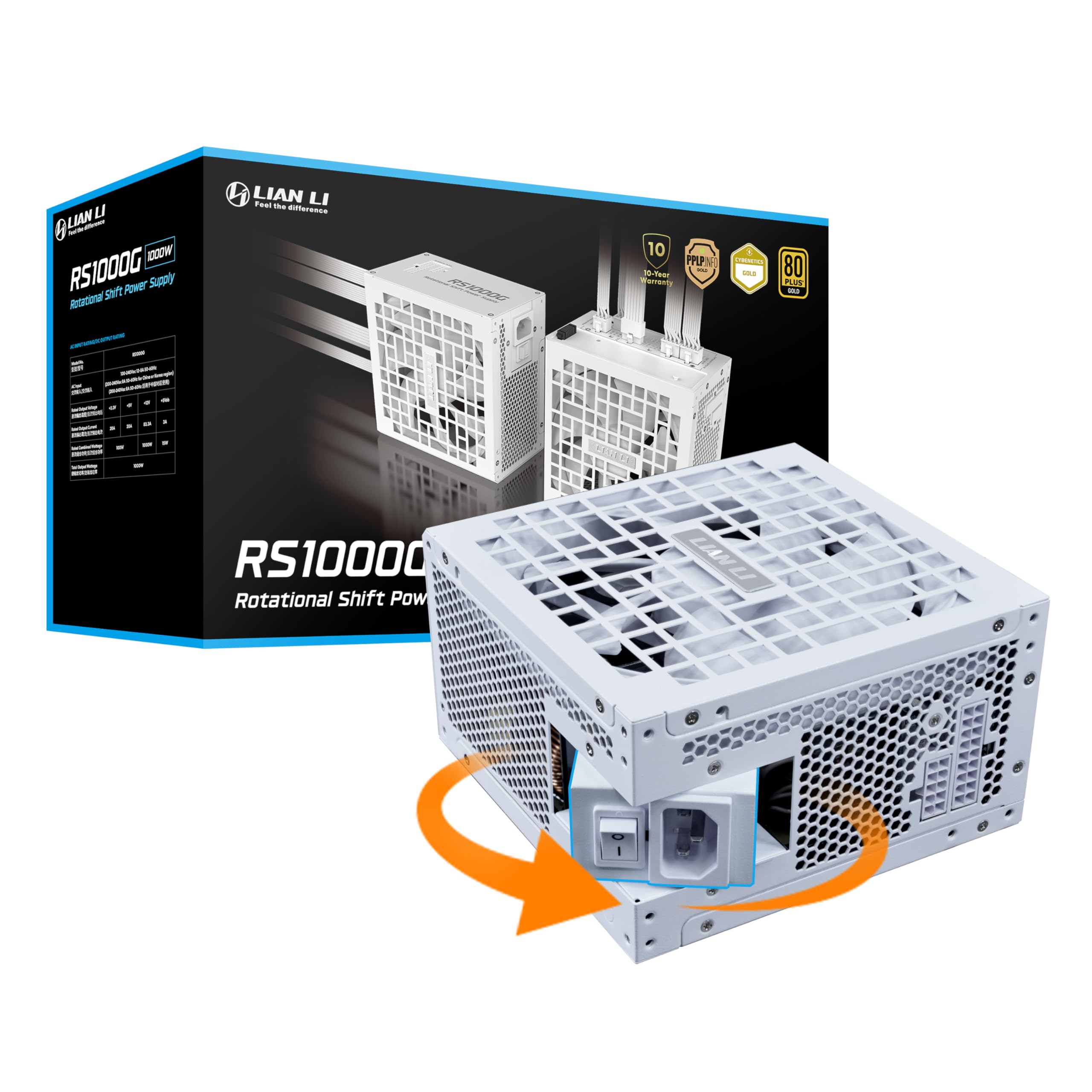 保証書つき LianLi RS1000G with RS Hub ホワイト Amazon.com: Lian Li RS1000G 1000W ATX 3.1 Power Supply (Rotational